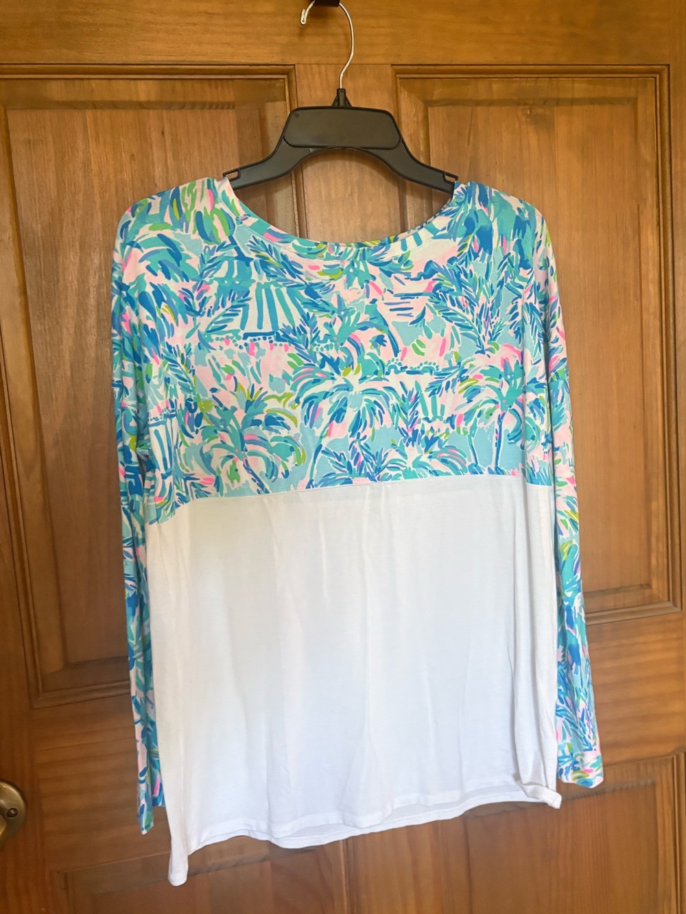 Lilly Pulitzer Blue, Pink & White Tropical-Print Long Sleeve Top